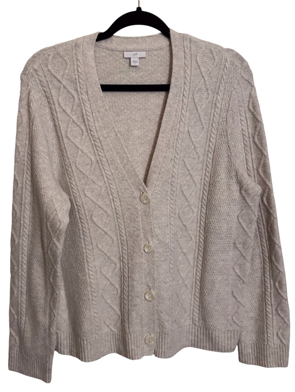 J. Jill Size Large Cream V-Neck Cardigan Sweater Casual City Stretch Long Sleeve